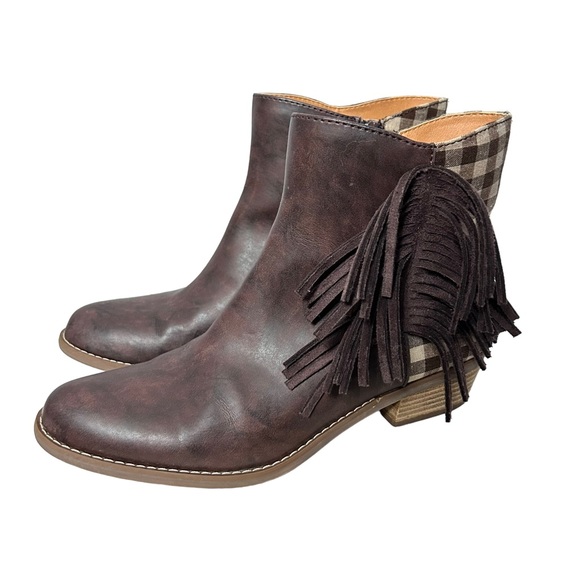code west Shoes - Code West Brown & Plaid Fringe Booties Size 8.5 Cowgirl Western Boots